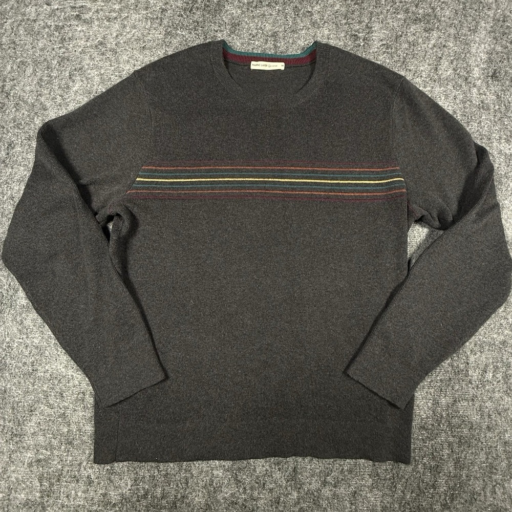 Marine Layer Re-Spun Sweater Men Medium Gray Crewneck Striped Retro Sustainable